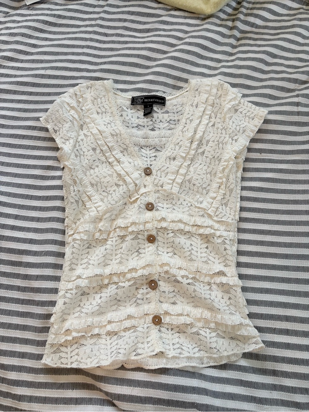 Rock & Republic Ivory Lace Button-Front Ruffle Blouse